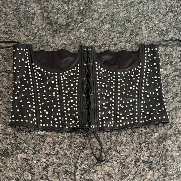 Other - Black faux leather silver Studded Corset Top